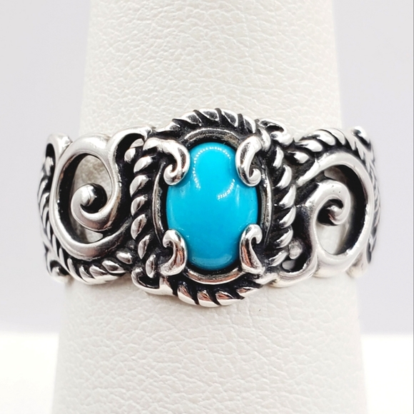 Jewelry - Genuine Blue Sleeping Beauty Turquoise 925 Sterling Silver Eternity Swirl Ring